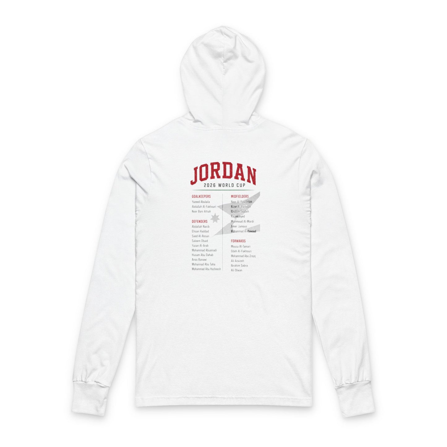 JORDAN Soccer Hoodie Tee — World Cup 2022 Team Roster Long-Sleeve Hooded Tee