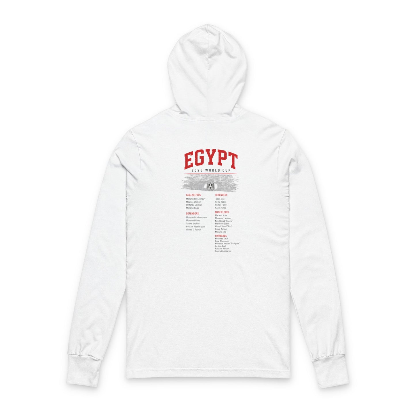 EGYPT Soccer Hoodie Tee — World Cup 2022 Team Roster Long-Sleeve Hooded Tee