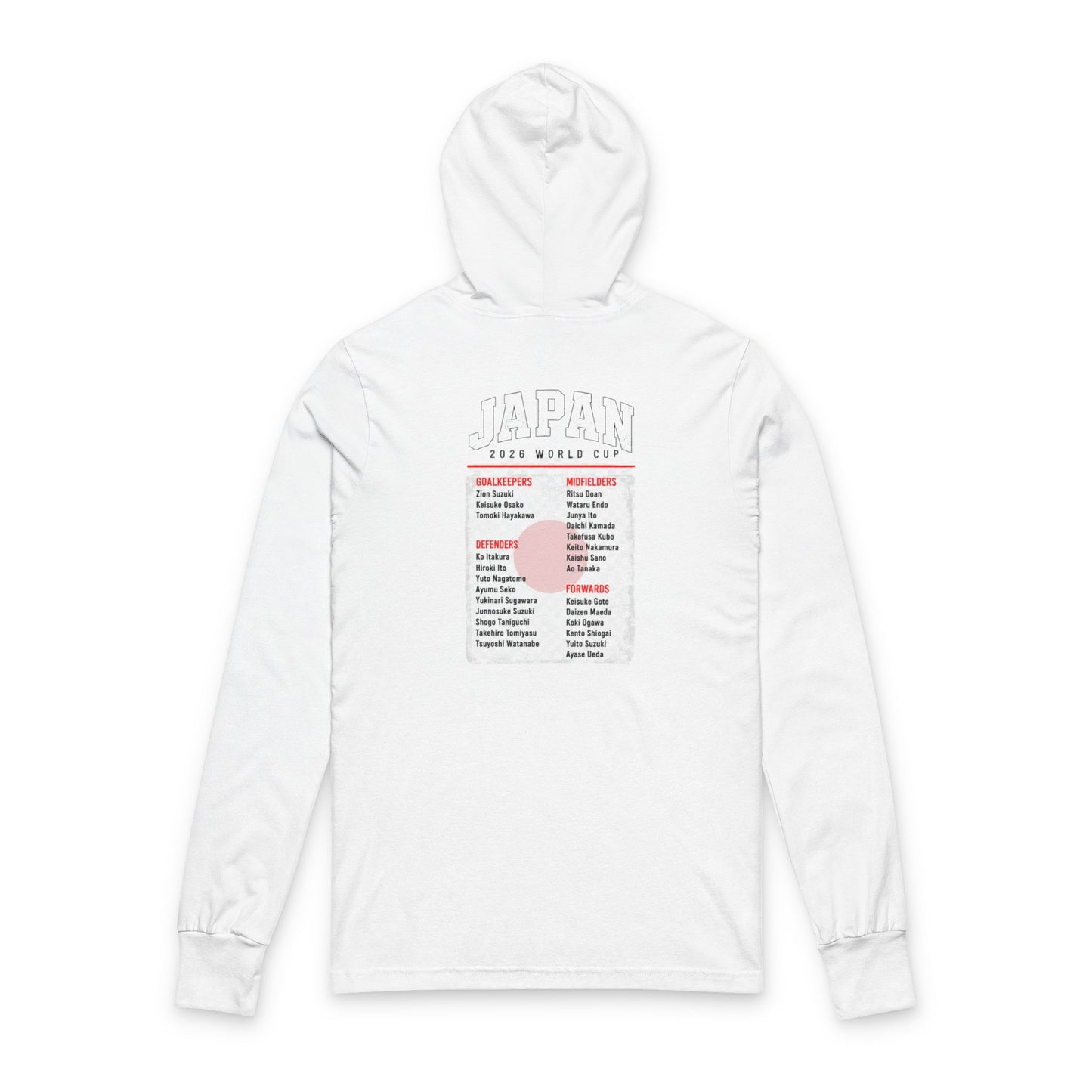 JAPAN Soccer Hoodie Tee — World Cup 2022 Team Roster Long-Sleeve Hooded Tee