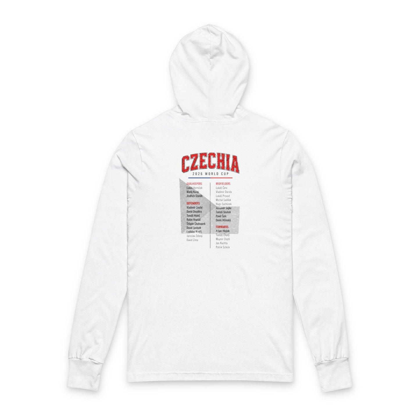 CZECHIA Soccer Hoodie Tee — World Cup 2022 Team Roster Long-Sleeve Hooded Tee
