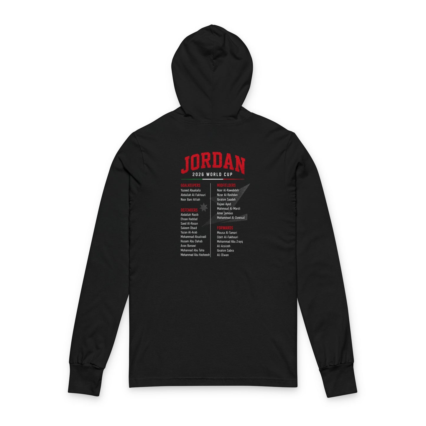 JORDAN Soccer Hoodie Tee — World Cup 2022 Team Roster Long-Sleeve Hooded Tee