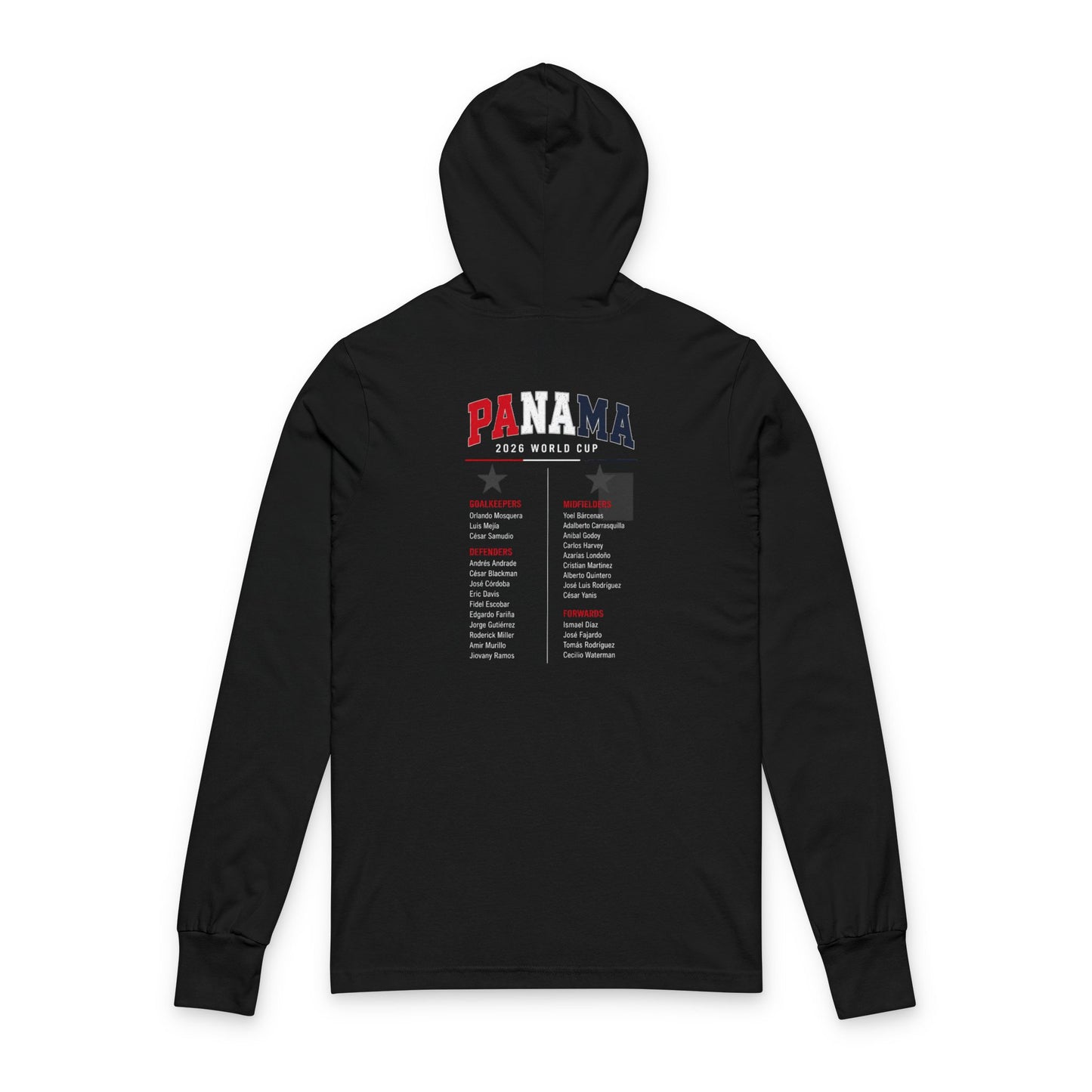 PANAMA Soccer Hoodie Tee — World Cup 2022 Team Roster Long-Sleeve Hooded Tee