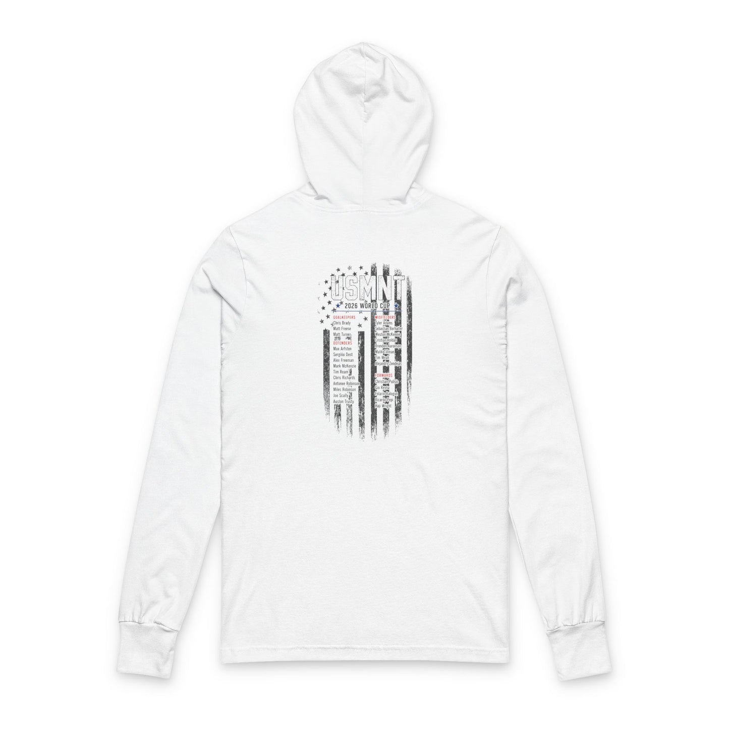 USMNT Soccer Hoodie Tee — World Cup 2022 Team Roster Long-Sleeve Hooded Tee