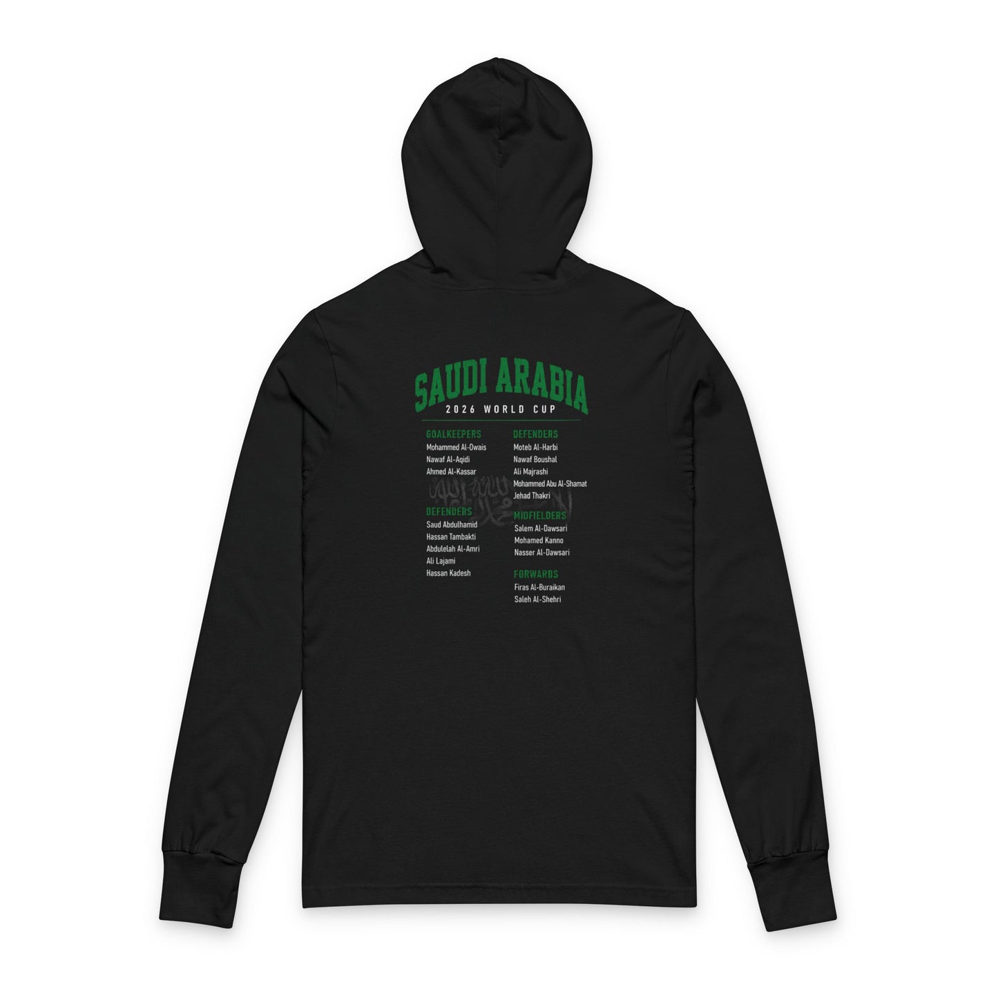 SAUDI ARABIA Soccer Hoodie Tee — World Cup 2022 Team Roster Long-Sleeve Hooded Tee