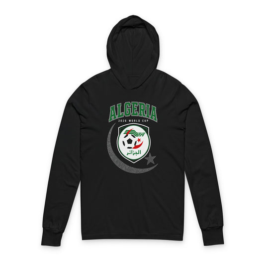 ALGERIA Soccer Hoodie Tee — World Cup 2022 Team Roster Long-Sleeve Hooded Tee
