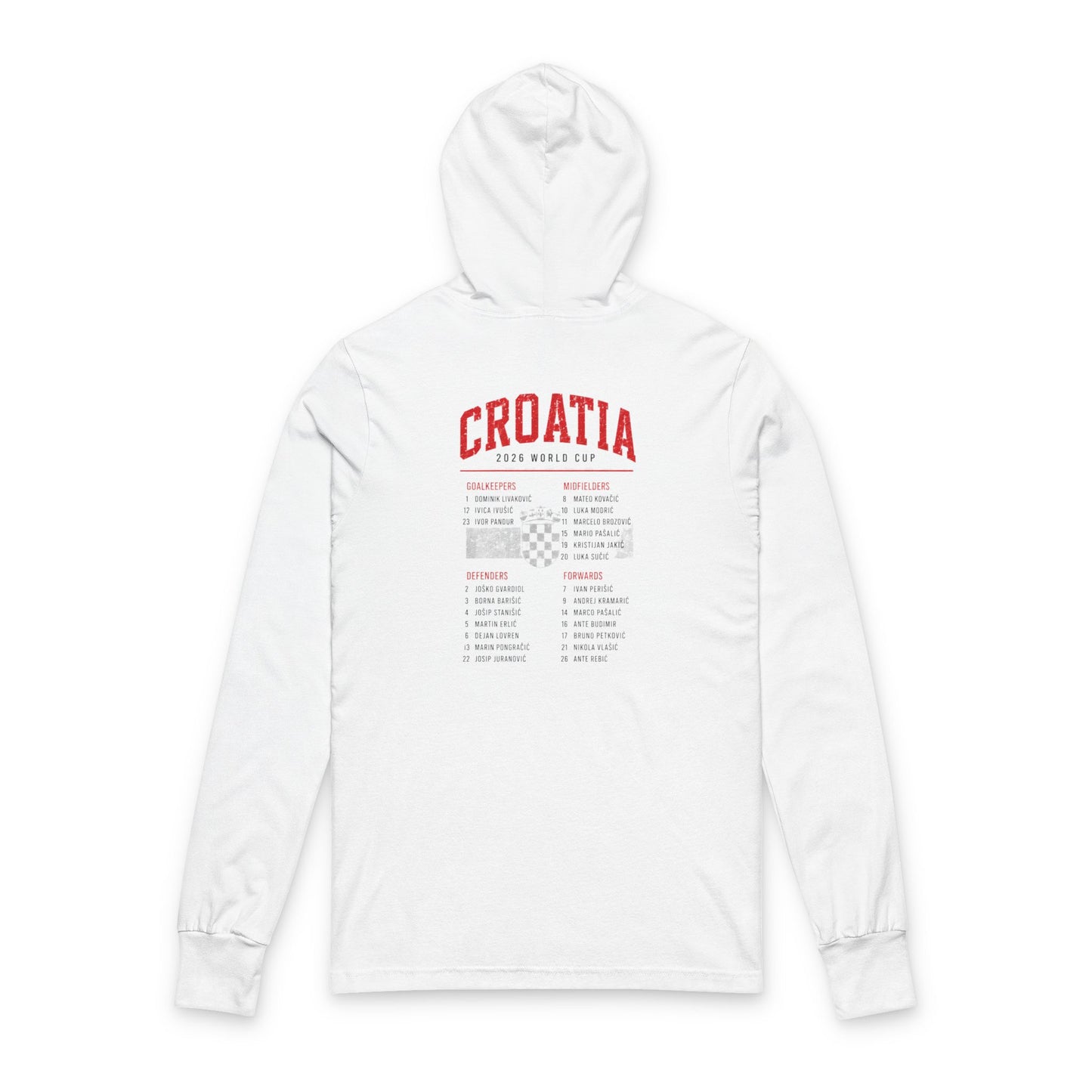 CROATIA Soccer Hoodie Tee — World Cup 2022 Team Roster Long-Sleeve Hooded Tee