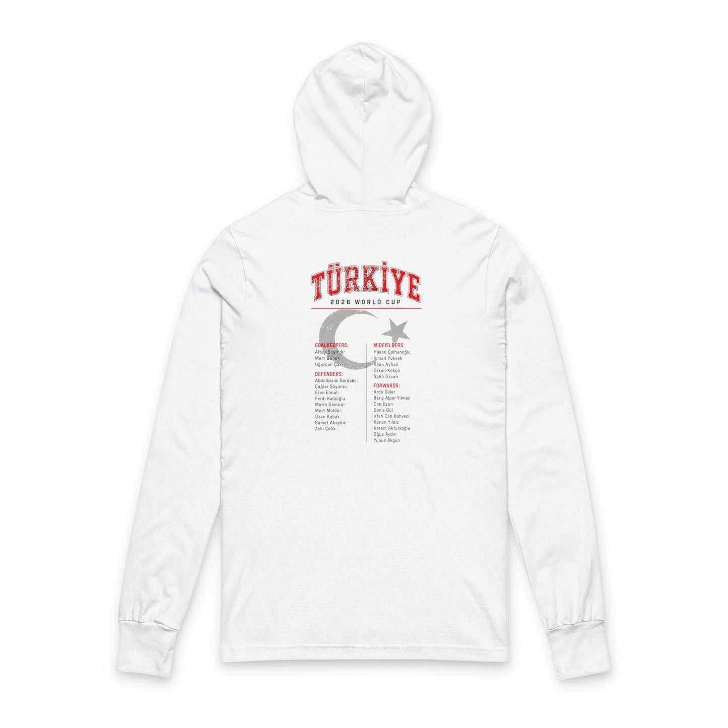 TURKEY Soccer Hoodie Tee — World Cup 2022 Team Roster Long-Sleeve Hooded Tee
