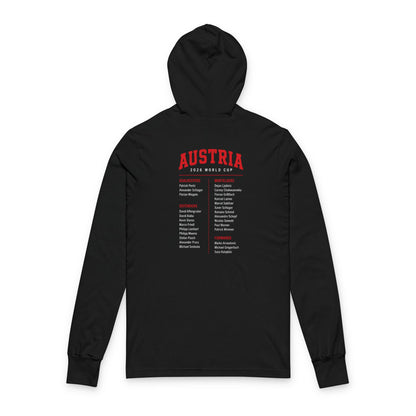 AUSTRIA Soccer Hoodie Tee — World Cup 2022 Team Roster Long-Sleeve Hooded Tee
