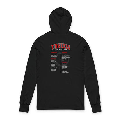 TUNISIA Soccer Hoodie Tee — World Cup 2022 Team Roster Long-Sleeve Hooded Tee