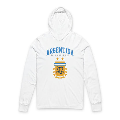 ARGENTINA Soccer Hoodie Tee — World Cup 2022 Team Roster Long-Sleeve Hooded Tee