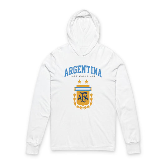 ARGENTINA Soccer Hoodie Tee — World Cup 2022 Team Roster Long-Sleeve Hooded Tee