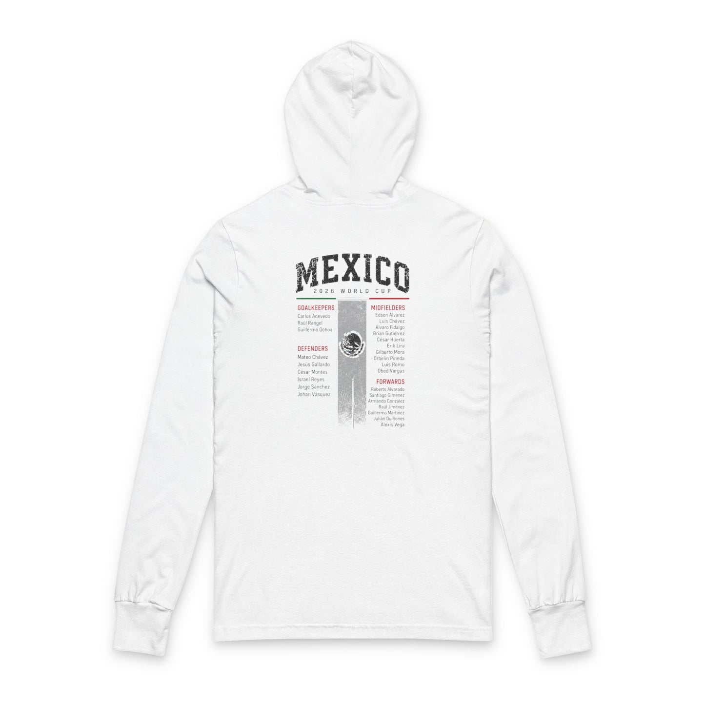 MEXICO Soccer Hoodie Tee — World Cup 2022 Team Roster Long-Sleeve Hooded Tee