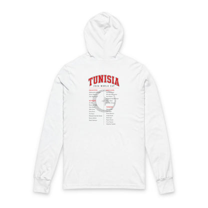 TUNISIA Soccer Hoodie Tee — World Cup 2022 Team Roster Long-Sleeve Hooded Tee