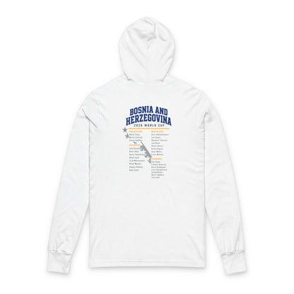 BOSNIA AND HERZEGOVINA Soccer Hoodie Tee — World Cup 2022 Team Roster Long-Sleeve Hooded Tee