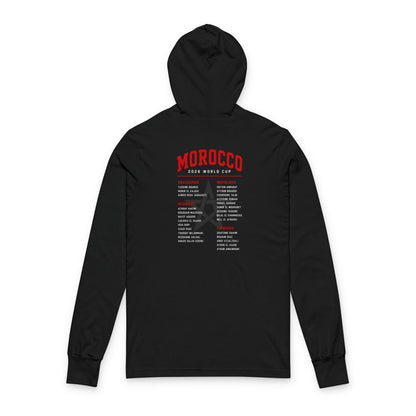 MOROCCO Soccer Hoodie Tee — World Cup 2022 Team Roster Long-Sleeve Hooded Tee