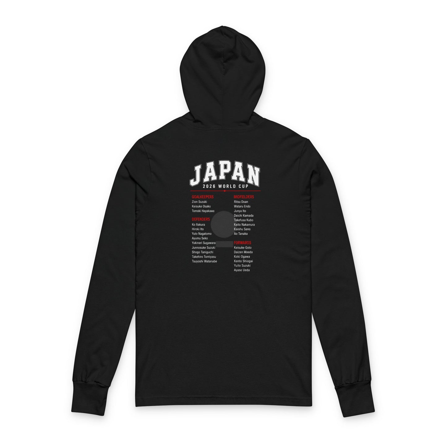 JAPAN Soccer Hoodie Tee — World Cup 2022 Team Roster Long-Sleeve Hooded Tee