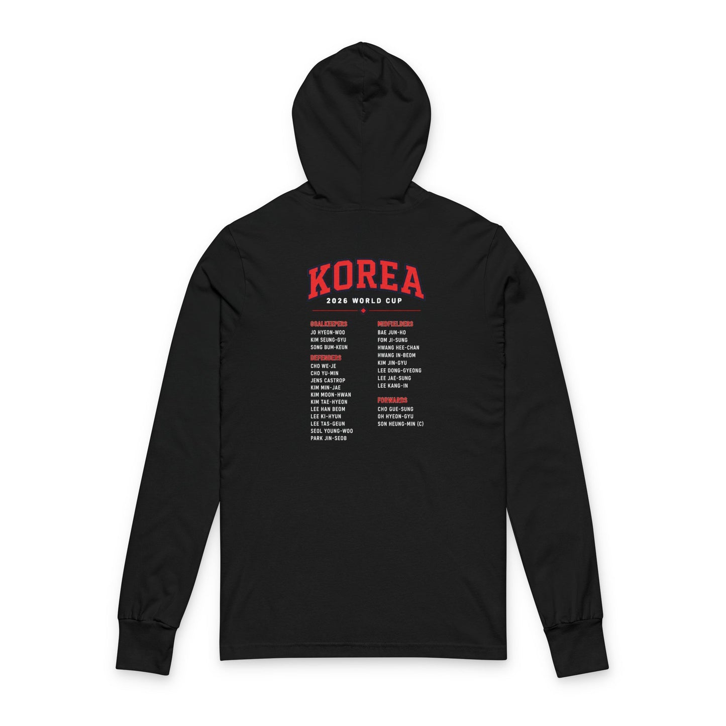 KOREA Soccer Hoodie Tee — World Cup 2022 Team Roster Long-Sleeve Hooded Tee