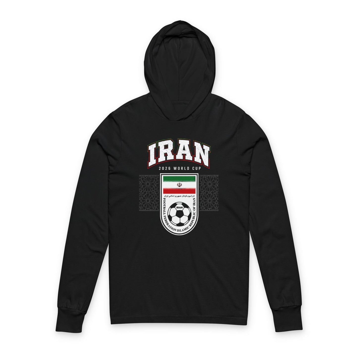 IRAN Soccer Hoodie Tee — World Cup 2022 Team Roster Long-Sleeve Hooded Tee