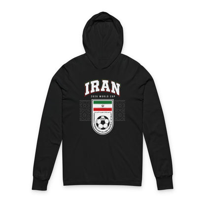 IRAN Soccer Hoodie Tee — World Cup 2022 Team Roster Long-Sleeve Hooded Tee