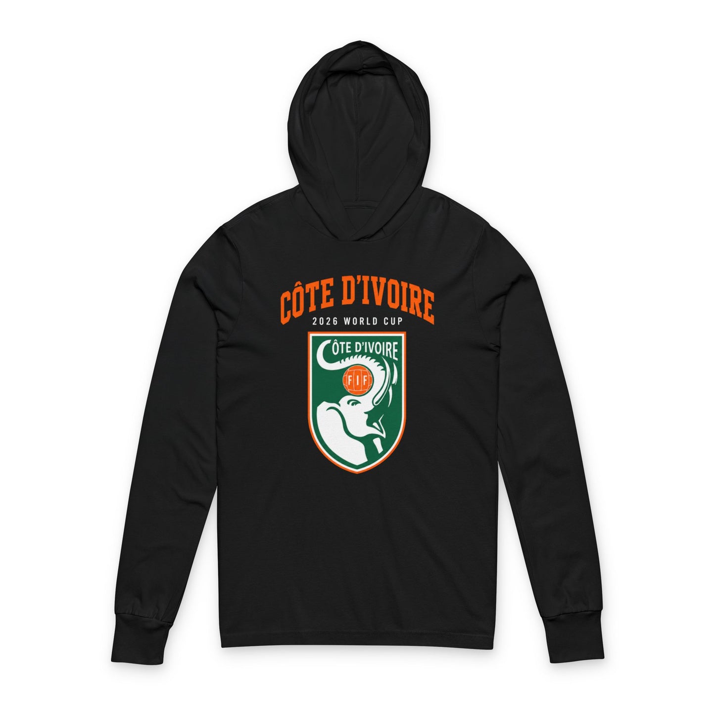 COTE D'IVOIRE  Soccer Hoodie Tee — World Cup 2022 Team Roster Long-Sleeve Hooded Tee