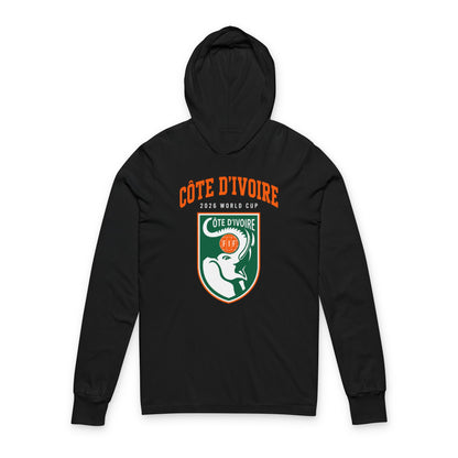 COTE D'IVOIRE  Soccer Hoodie Tee — World Cup 2022 Team Roster Long-Sleeve Hooded Tee