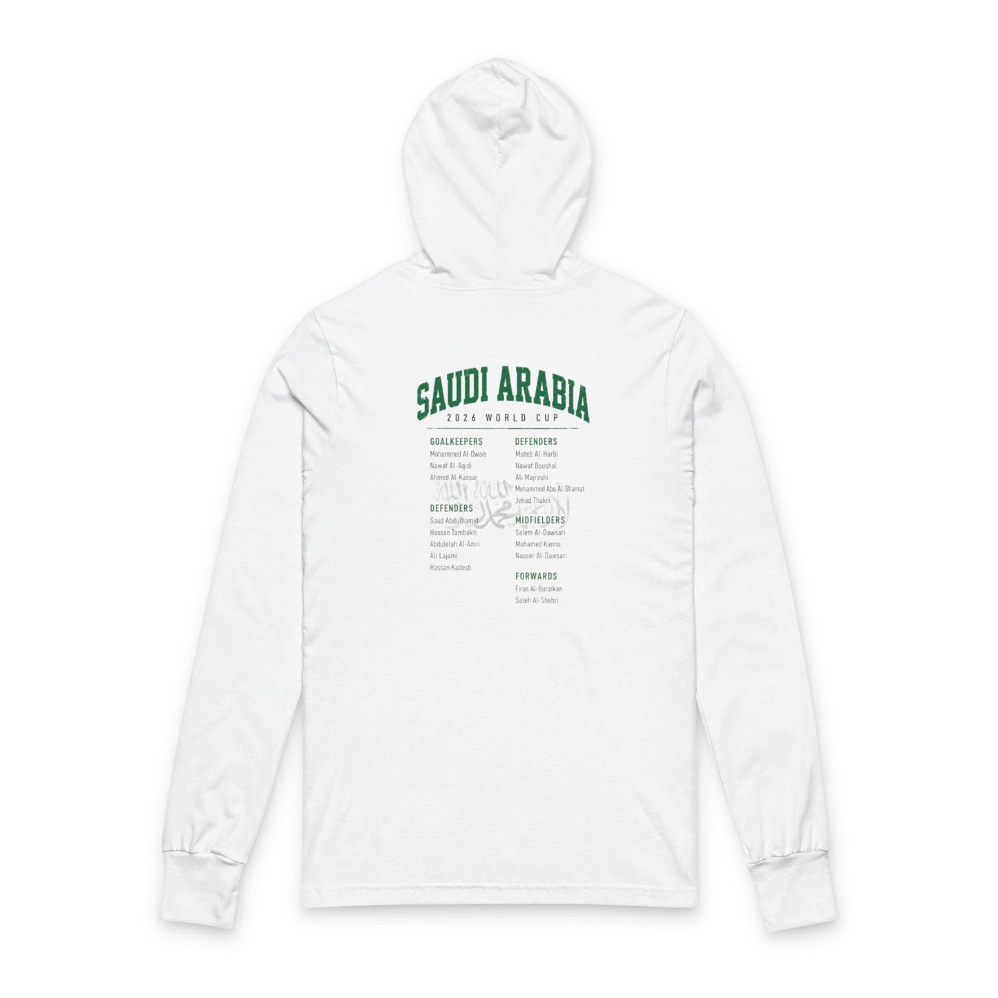 SAUDI ARABIA Soccer Hoodie Tee — World Cup 2022 Team Roster Long-Sleeve Hooded Tee