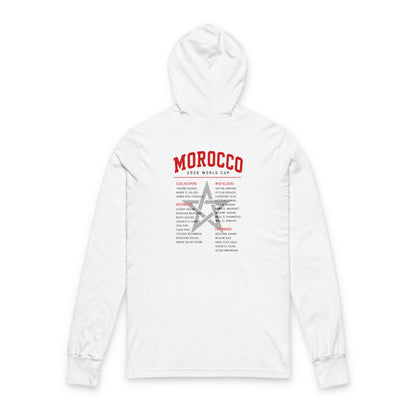 MOROCCO Soccer Hoodie Tee — World Cup 2022 Team Roster Long-Sleeve Hooded Tee