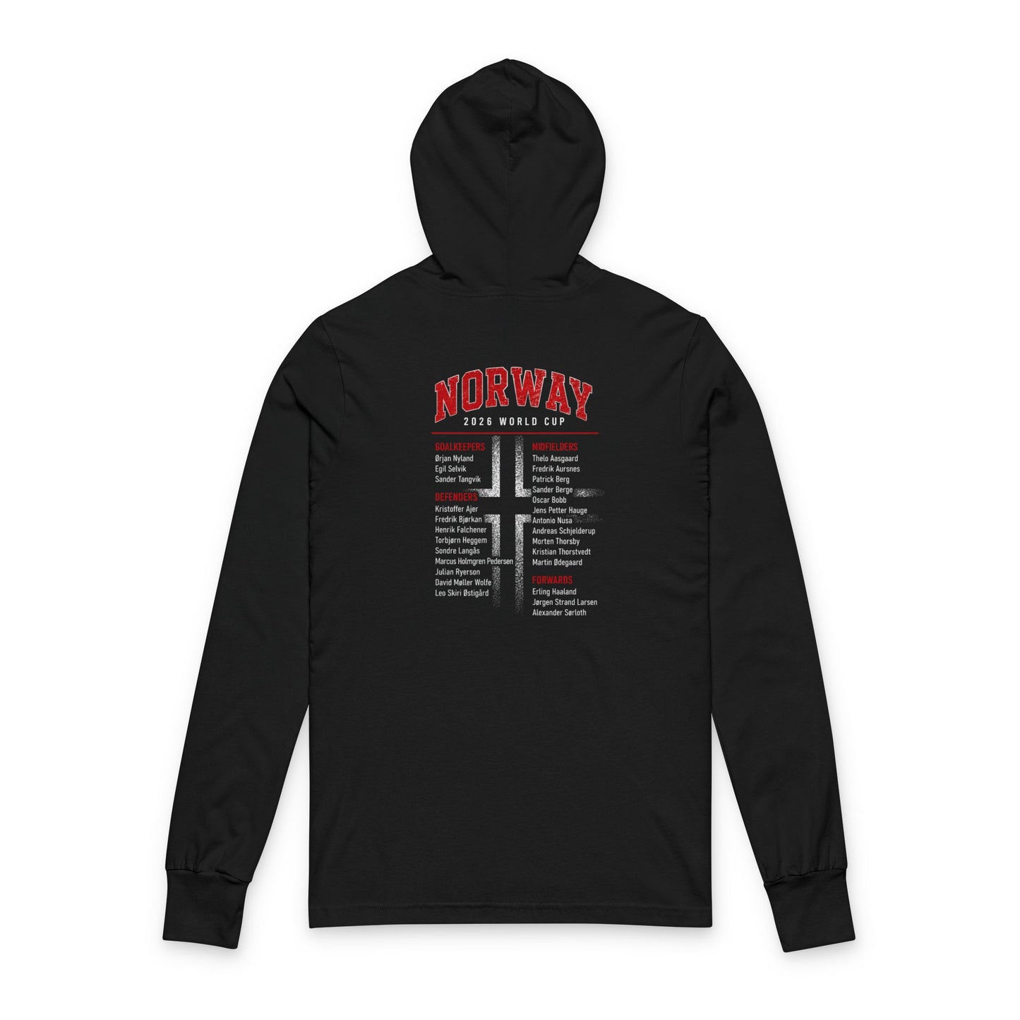 NORWAY Soccer Hoodie Tee — World Cup 2022 Team Roster Long-Sleeve Hooded Tee