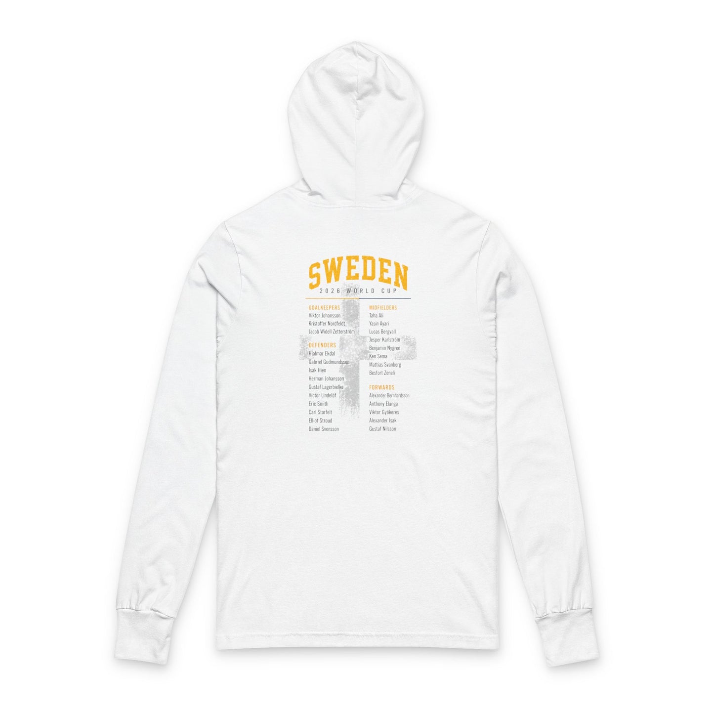SWEDEN  Soccer Hoodie Tee — World Cup 2022 Team Roster Long-Sleeve Hooded Tee