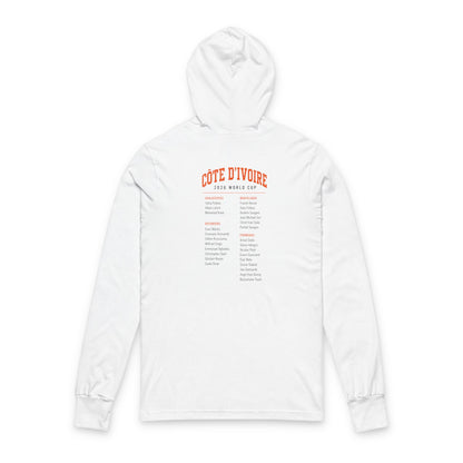 COTE D'IVOIRE  Soccer Hoodie Tee — World Cup 2022 Team Roster Long-Sleeve Hooded Tee