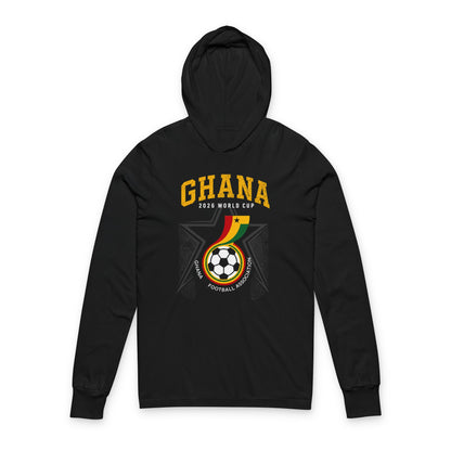 GHANA Soccer Hoodie Tee — World Cup 2022 Team Roster Long-Sleeve Hooded Tee