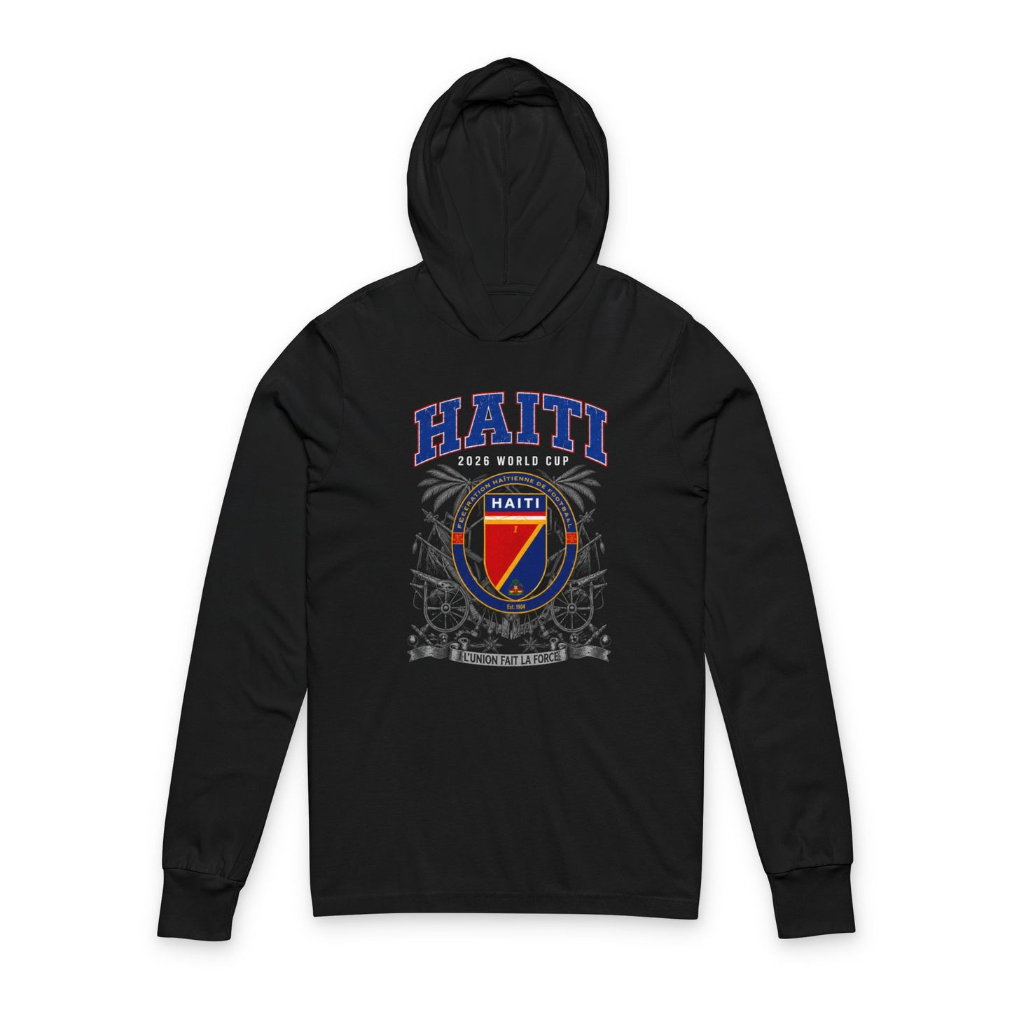 HAITI  Soccer Hoodie Tee — World Cup 2022 Team Roster Long-Sleeve Hooded Tee
