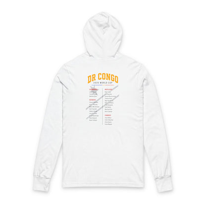 CONGO DR Soccer Hoodie Tee — World Cup 2022 Team Roster Long-Sleeve Hooded Tee