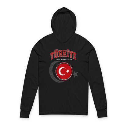 TURKEY Soccer Hoodie Tee — World Cup 2022 Team Roster Long-Sleeve Hooded Tee