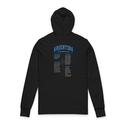 ARGENTINA Soccer Hoodie Tee — World Cup 2022 Team Roster Long-Sleeve Hooded Tee