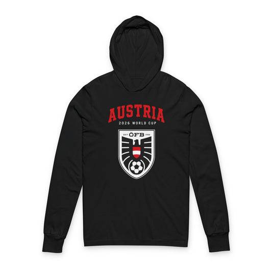 AUSTRIA Soccer Hoodie Tee — World Cup 2022 Team Roster Long-Sleeve Hooded Tee