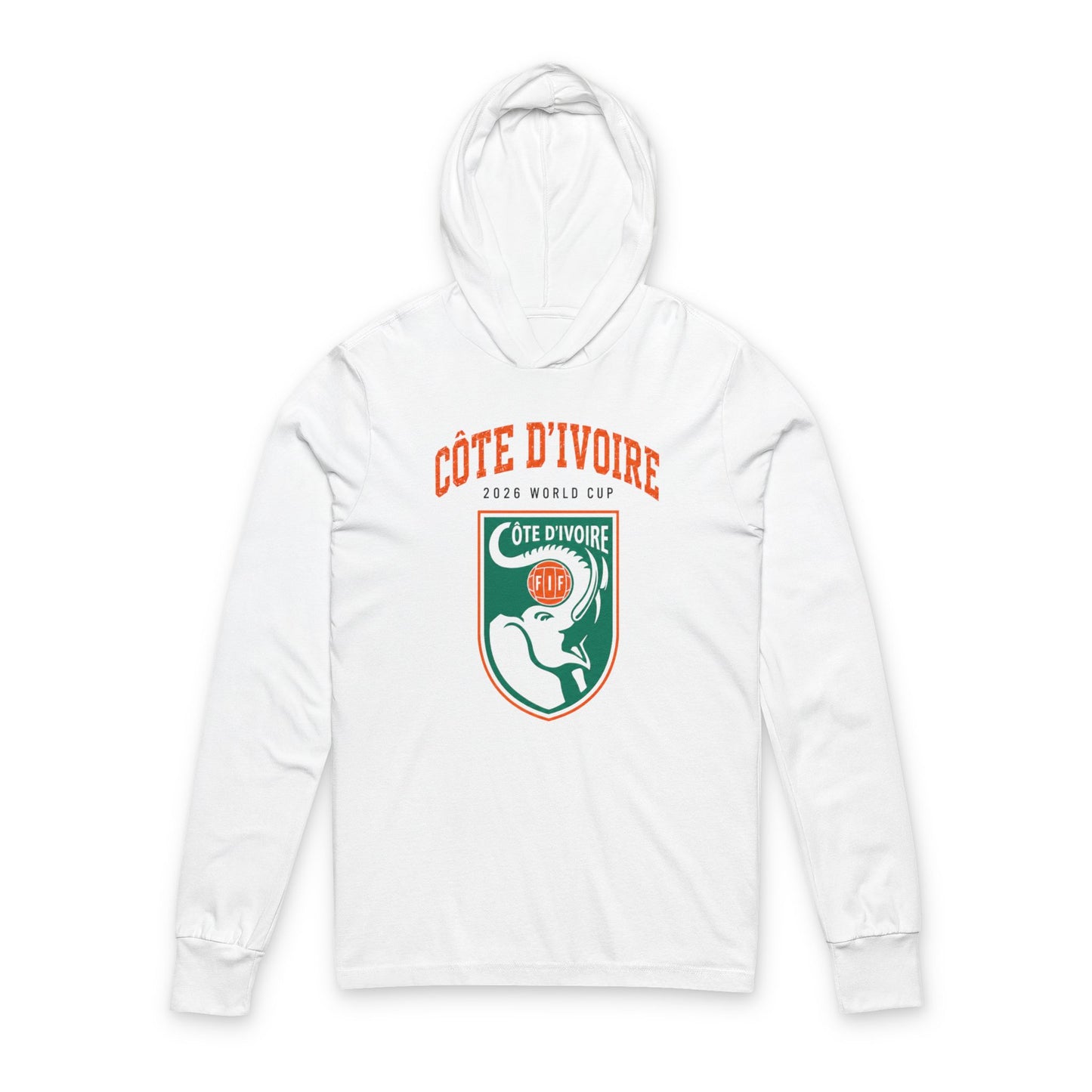 COTE D'IVOIRE  Soccer Hoodie Tee — World Cup 2022 Team Roster Long-Sleeve Hooded Tee
