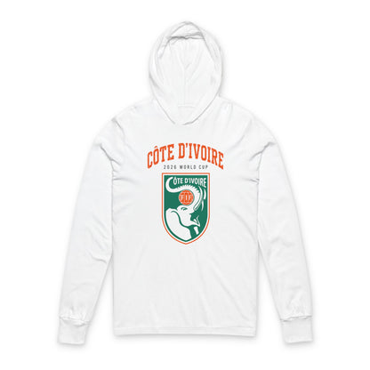 COTE D'IVOIRE  Soccer Hoodie Tee — World Cup 2022 Team Roster Long-Sleeve Hooded Tee