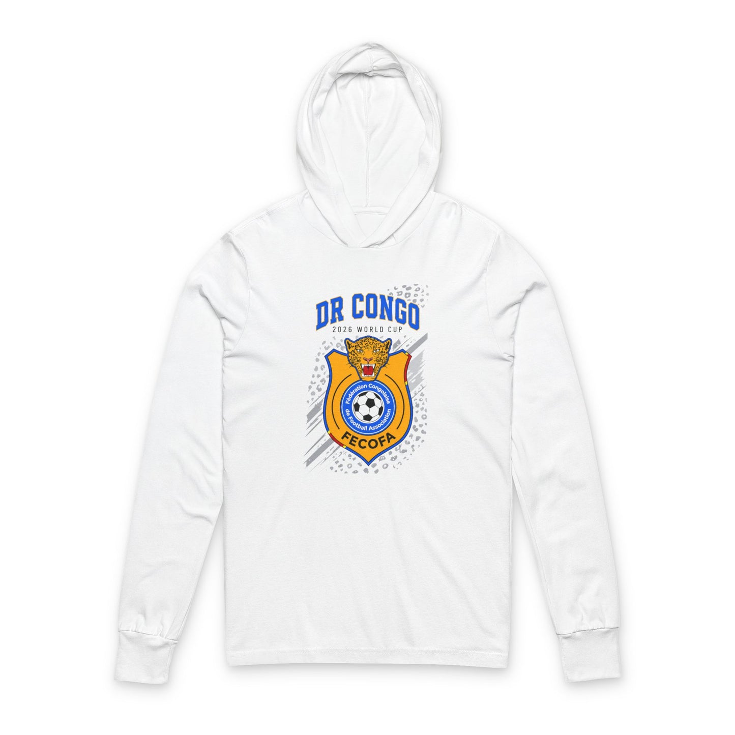 CONGO DR Soccer Hoodie Tee — World Cup 2022 Team Roster Long-Sleeve Hooded Tee