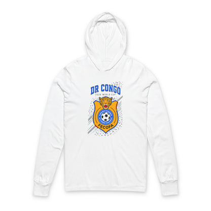 CONGO DR Soccer Hoodie Tee — World Cup 2022 Team Roster Long-Sleeve Hooded Tee