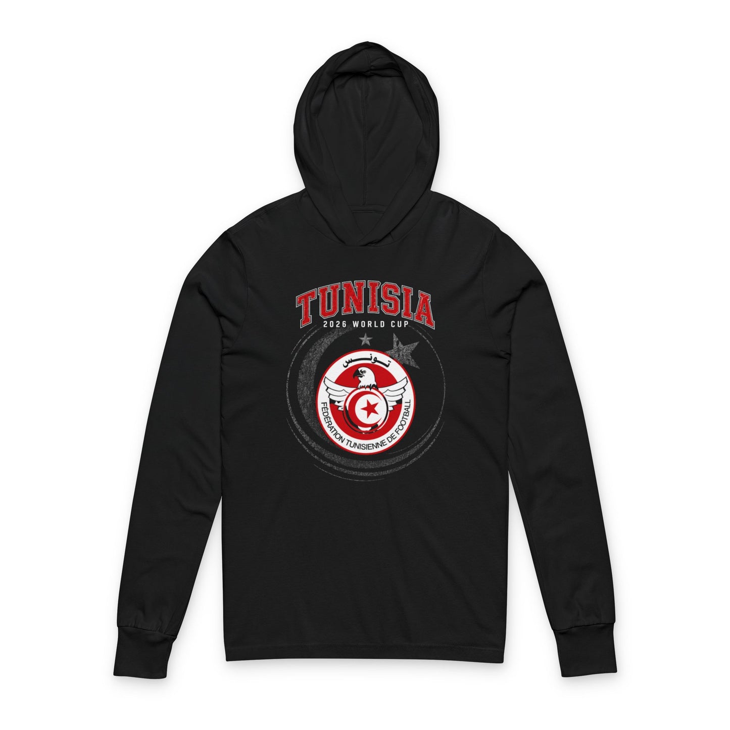 TUNISIA Soccer Hoodie Tee — World Cup 2022 Team Roster Long-Sleeve Hooded Tee