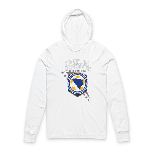 BOSNIA AND HERZEGOVINA Soccer Hoodie Tee — World Cup 2022 Team Roster Long-Sleeve Hooded Tee