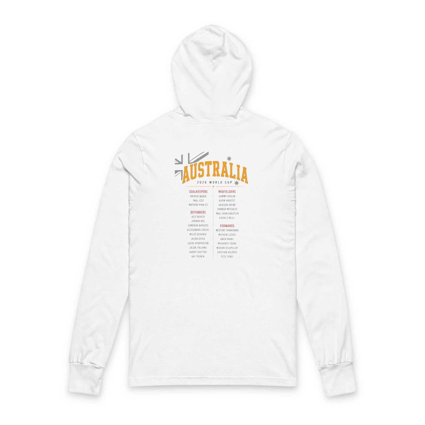 AUSTRALIA Soccer Hoodie Tee — World Cup 2022 Team Roster Long-Sleeve Hooded Tee