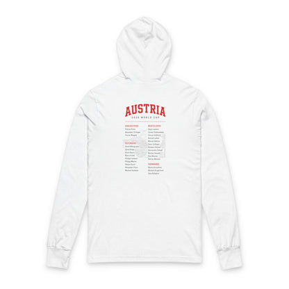 AUSTRIA Soccer Hoodie Tee — World Cup 2022 Team Roster Long-Sleeve Hooded Tee
