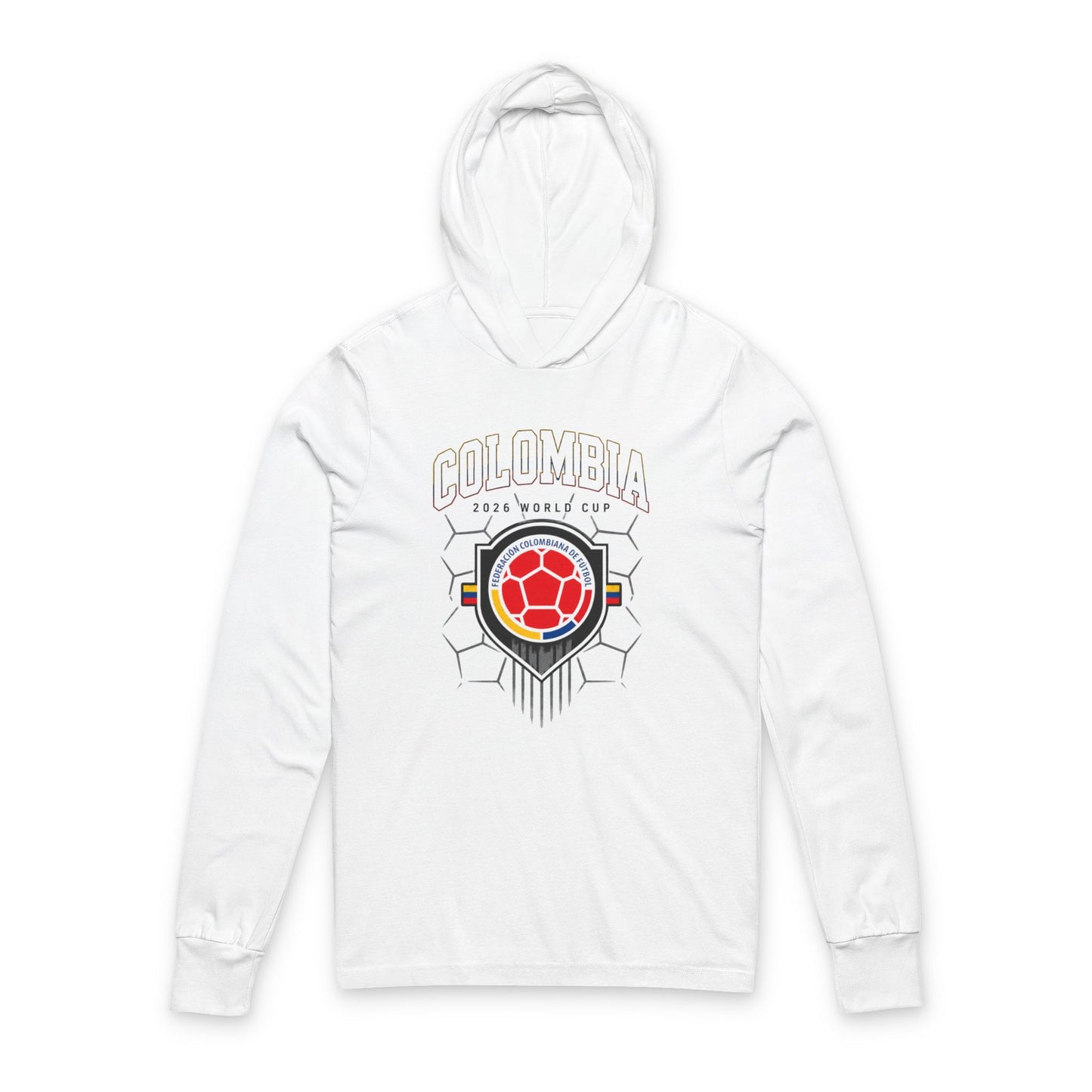 COLOMBIA Soccer Hoodie Tee — World Cup 2022 Team Roster Long-Sleeve Hooded Tee