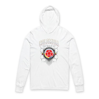 COLOMBIA Soccer Hoodie Tee — World Cup 2022 Team Roster Long-Sleeve Hooded Tee