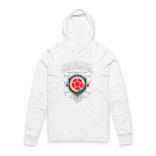 COLOMBIA Soccer Hoodie Tee — World Cup 2022 Team Roster Long-Sleeve Hooded Tee