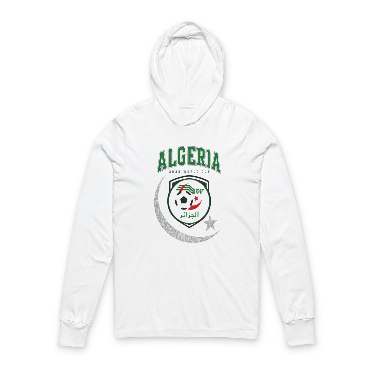 ALGERIA Soccer Hoodie Tee — World Cup 2022 Team Roster Long-Sleeve Hooded Tee