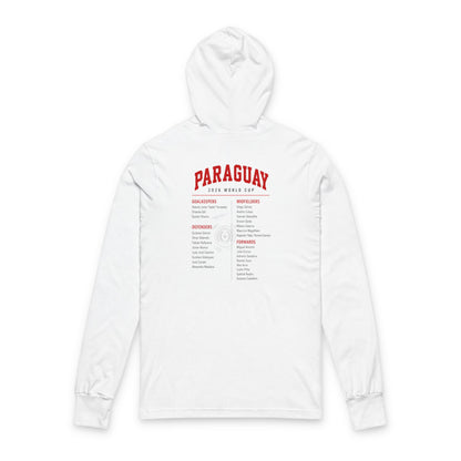 PARAGUAY Soccer Hoodie Tee — World Cup 2022 Team Roster Long-Sleeve Hooded Tee