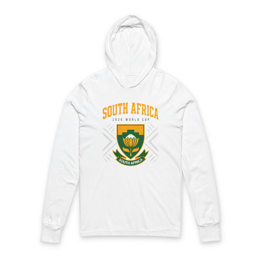 SOUTH AFRICA Soccer Hoodie Tee — World Cup 2022 Team Roster Long-Sleeve Hooded Tee